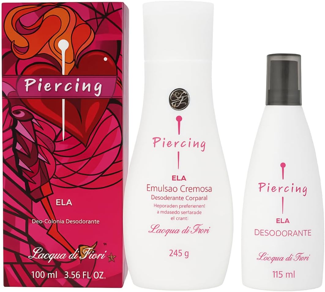 Kit Feminino Ela Piercing L’Acqua di Fiori Perfume Hidratante Desodorante