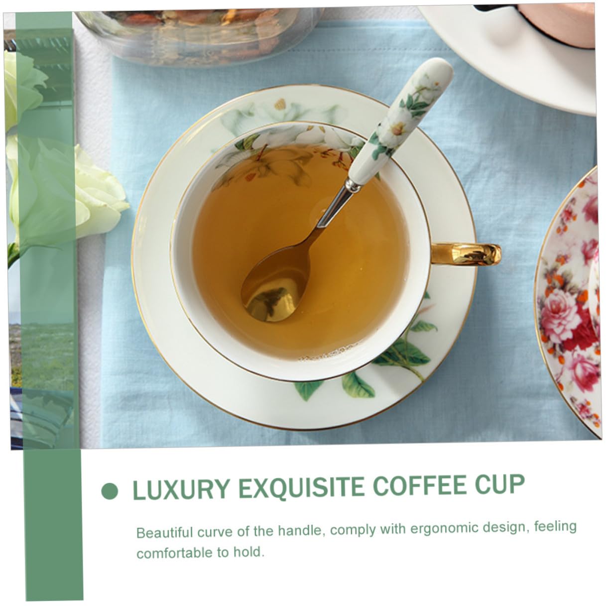 Gatuida Set 2 Tazze e Piattini da Tè in Ceramica Creativa Cucchiaino e Supporto, Tazze da Caffè Latte Impugnatura Comoda, Adatte per Pomeriggi di Tè e Riunioni di Famiglia