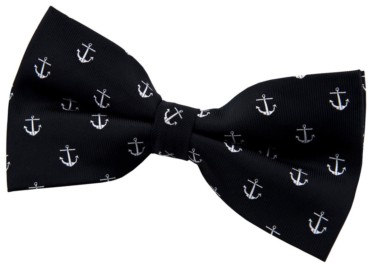 Retreez Men's Black Classic Anchor Pattern Woven Microfiber Pre-Tied Bow Tie (5")