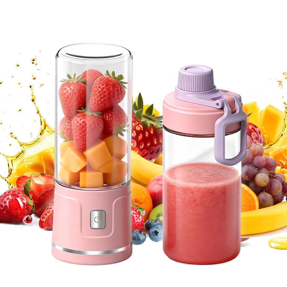 Batidora Portátil, 450ml Licuadora Portatil, Batidora de Vaso Portátil, Mini Batidora con 38 Puntas, USB Recargable Mini Licuadora, Batidora Multifunción para Jugos, Batidos, Zalamero
