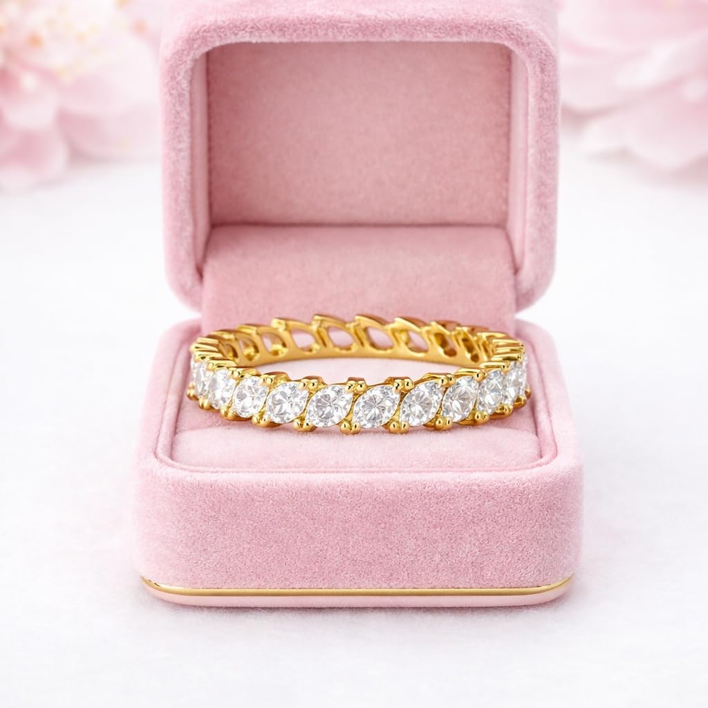 Marquise Diamond Eternity Band, Gold Wedding Band, Vintage Marquise Cut Ring, Anniversary Gold Jewelry, Stacking Bridal Diamond Ring Gifts