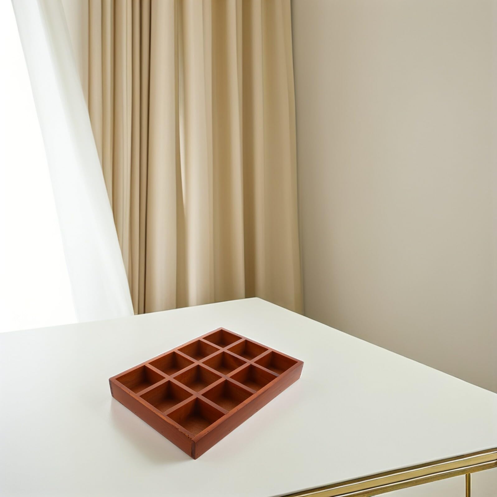 Rechteckige Reise Schmuckkästchen mit 12 Fächern Glatter Oberfläche und Vintage Stil Platzsparender Schmuckorganizer für Schreibtisch und Heimdekoration
