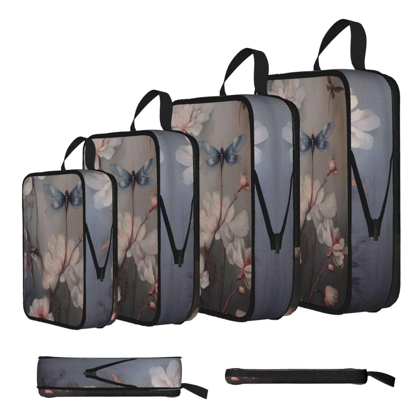 Sxzvvbn Black Dragonfly Pink Petals Compression Packing Cubes 4 Piece Set