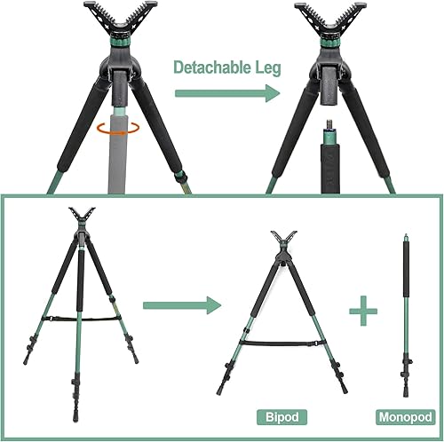 Vista 9 de HUNTPAL Hunting Tripod Shooting Stick Gun Rifle Crossbow Shooting Rest with Removable 360° Horizontal Rotation and 90° Swing Leg, Aluminum Matt