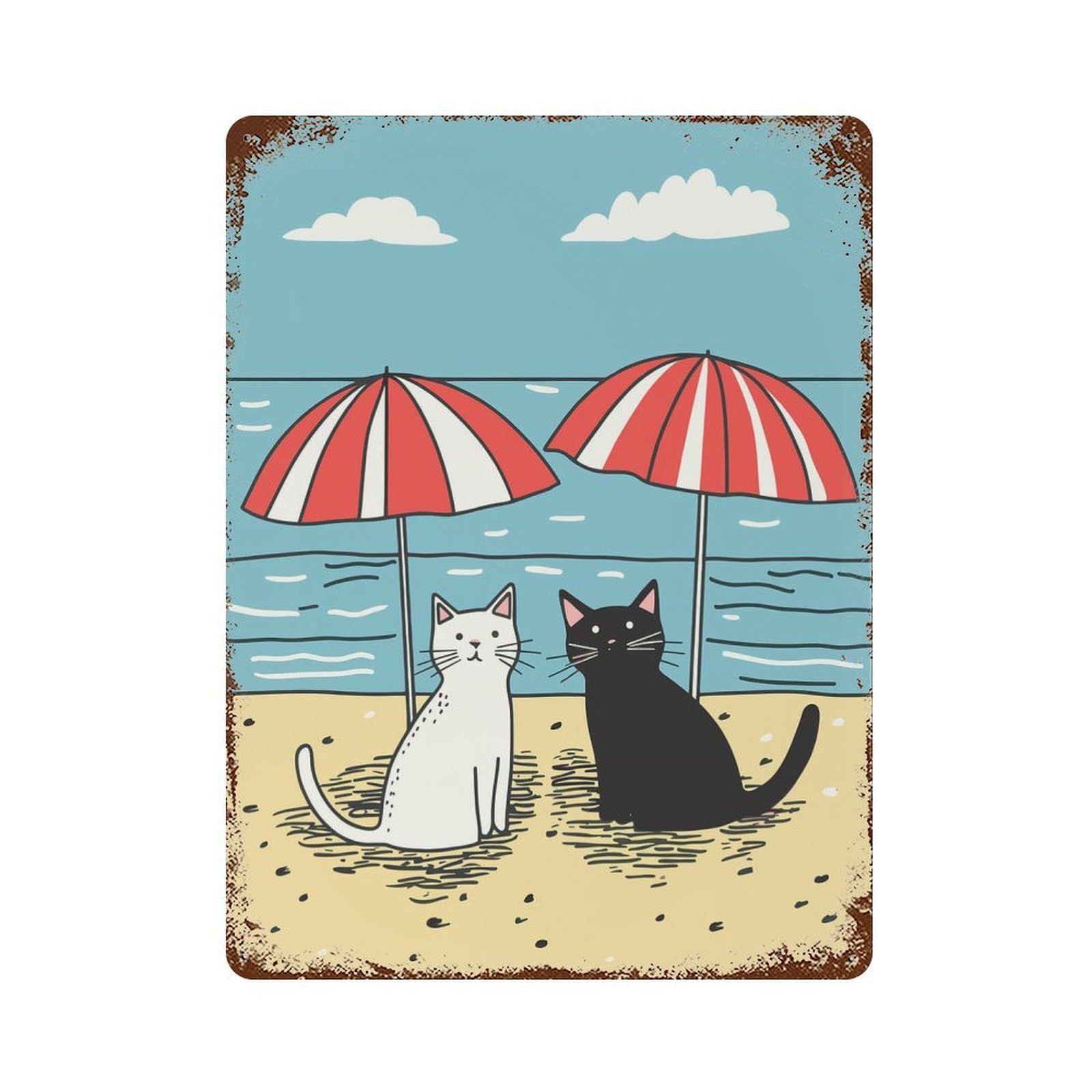 Cats Love Tropical Beach Retro Metal Sign 15.7"x11.8", Ideal for Shed, Workshop And Garage Wall Decor