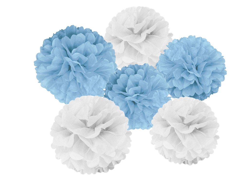 Hanzen 6 Pcs Mixed 8" 10" Tiffany Blue White Tissue Paper Pom Poms Flower Balls for Birthday Wedding Party Baby Shower Outdoor Decorations