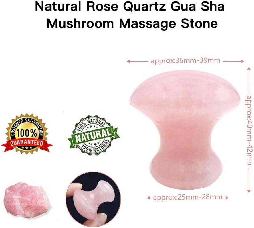 2pieces Gua Sha Tool,Gua Sha Scraping Massage Tool,Crystal Chakra Healing Stone,Mushroom Shape Guasha Facial Massage Stone for Eye Face Neck Skin Body Beauty Spa Relaxing Set(Rose Quartz)