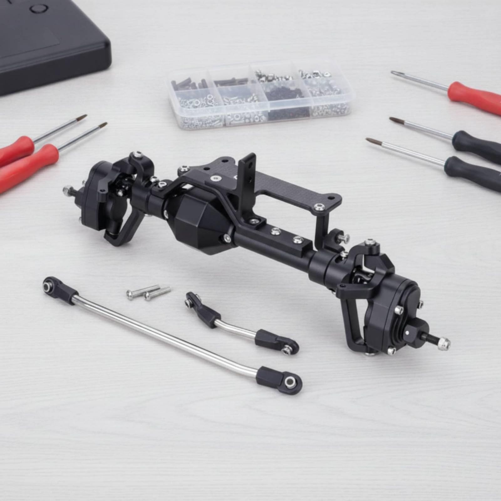 Assale Posteriore per Crawler RC Assale Veicolo Assale Rigido Ponte Posteriore per Chassis Personalizzati in Lega con Snodi E Tiranti Metallici a, Argento