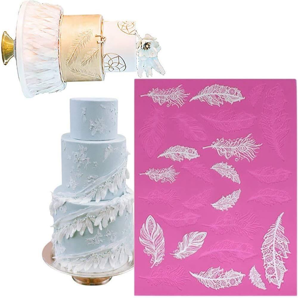AJMDGW Huge 16" sugar edible peacock feather cake silicone Embossing Mat Texture fondant impression lace decorating mold gum paste cupcake topper tool icing candy imprint baking moulds sugarcraft(Edib