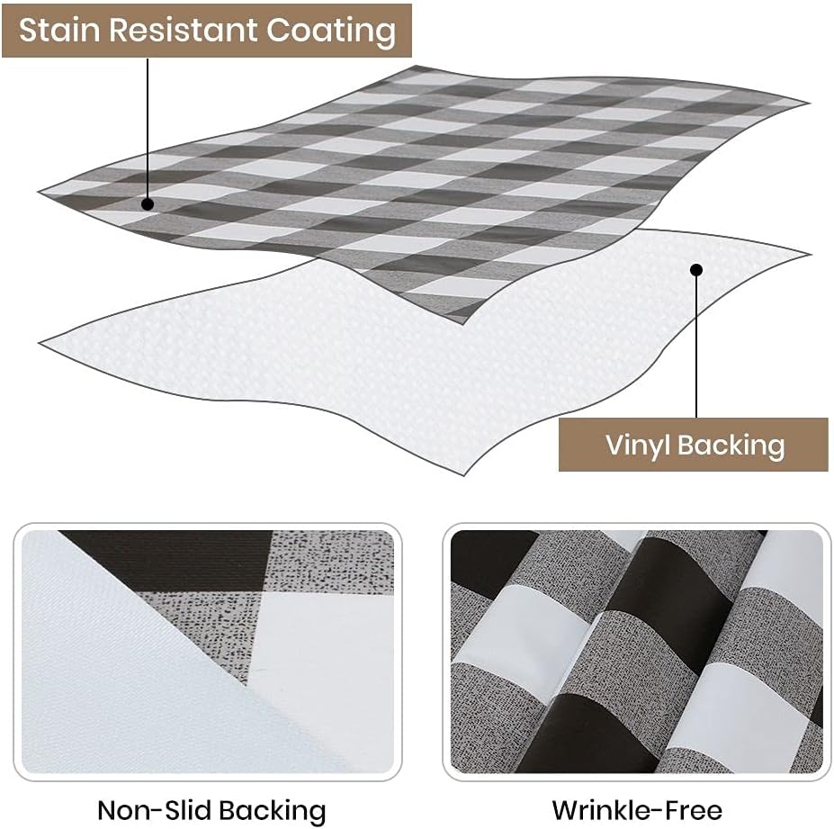 TreeLen Tablecloth for Rectangle Table 54 x78 inch Wipeable Waterproof Oil-Proof Spill-Proof Vinyl Tablecloth for Dining Table Kitchen Outdoor Use Easy to Clean - Black & White