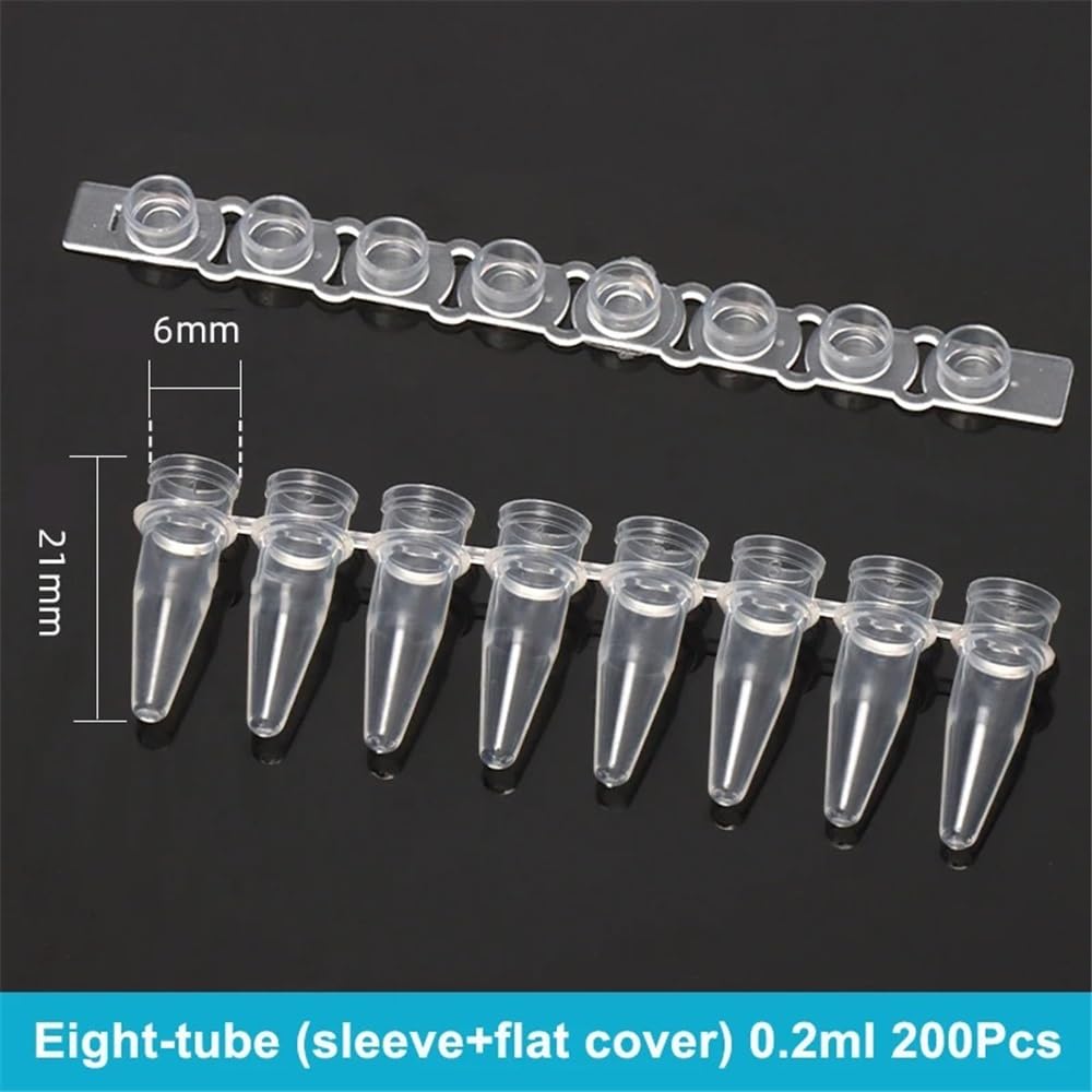 200 tubos PCR de 8 filas, 0,2 ml, 8 tiras de centrífuga con tapa de plástico(Caps and Tube-200set)