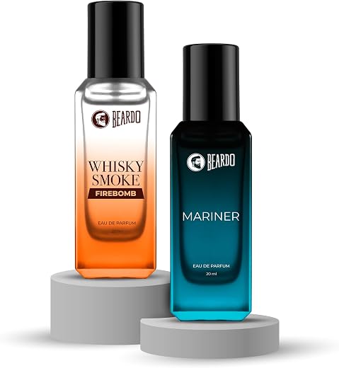 Beardo AquaFlame Perfume Set- Mariner &amp; Whisky Smoke Firebomb Perfume for Men (20ml x 2) | Long Lasting Fragrance | Long L...