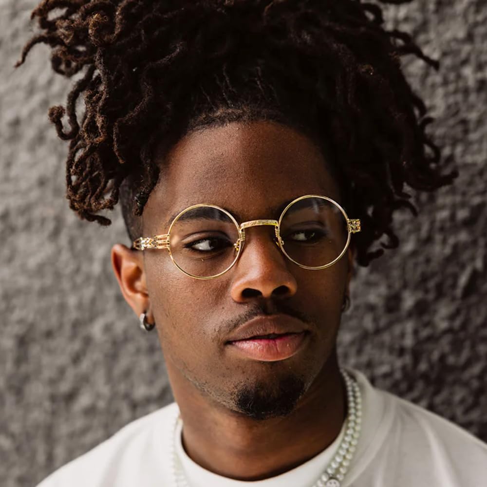 Retro 90's Old School Round Vintage Trendy Steampunk Circle Gold Frame Hip Hop Polarized Clear Lens Gothic Hippie Shades Eyewear Glasses For Men