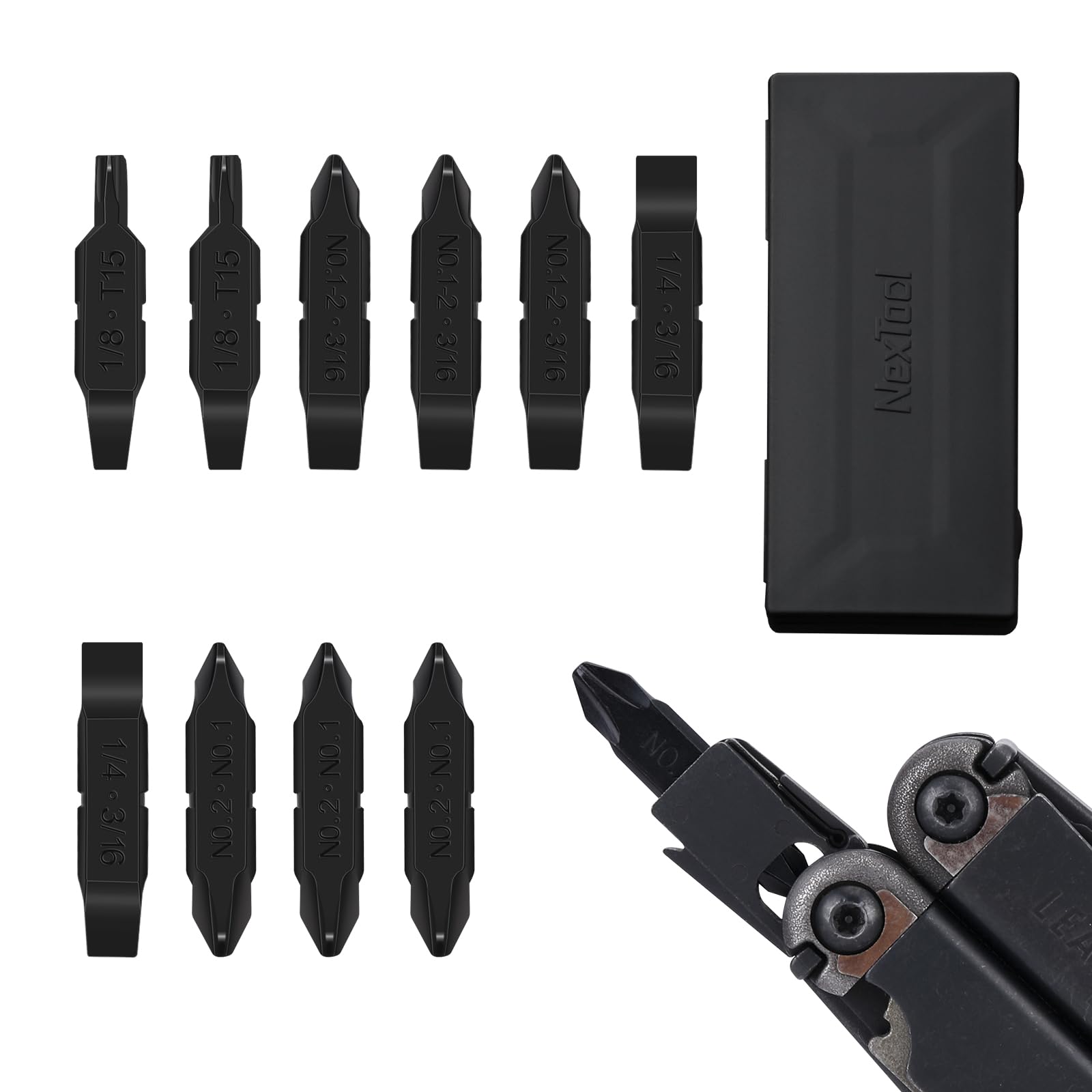 NexTool Bit Kit, 10 PCS Replacement Screwdriver Bits for Multitool-Durable S2 Steel #1, #2 & #1-2 Phillips + 1/4