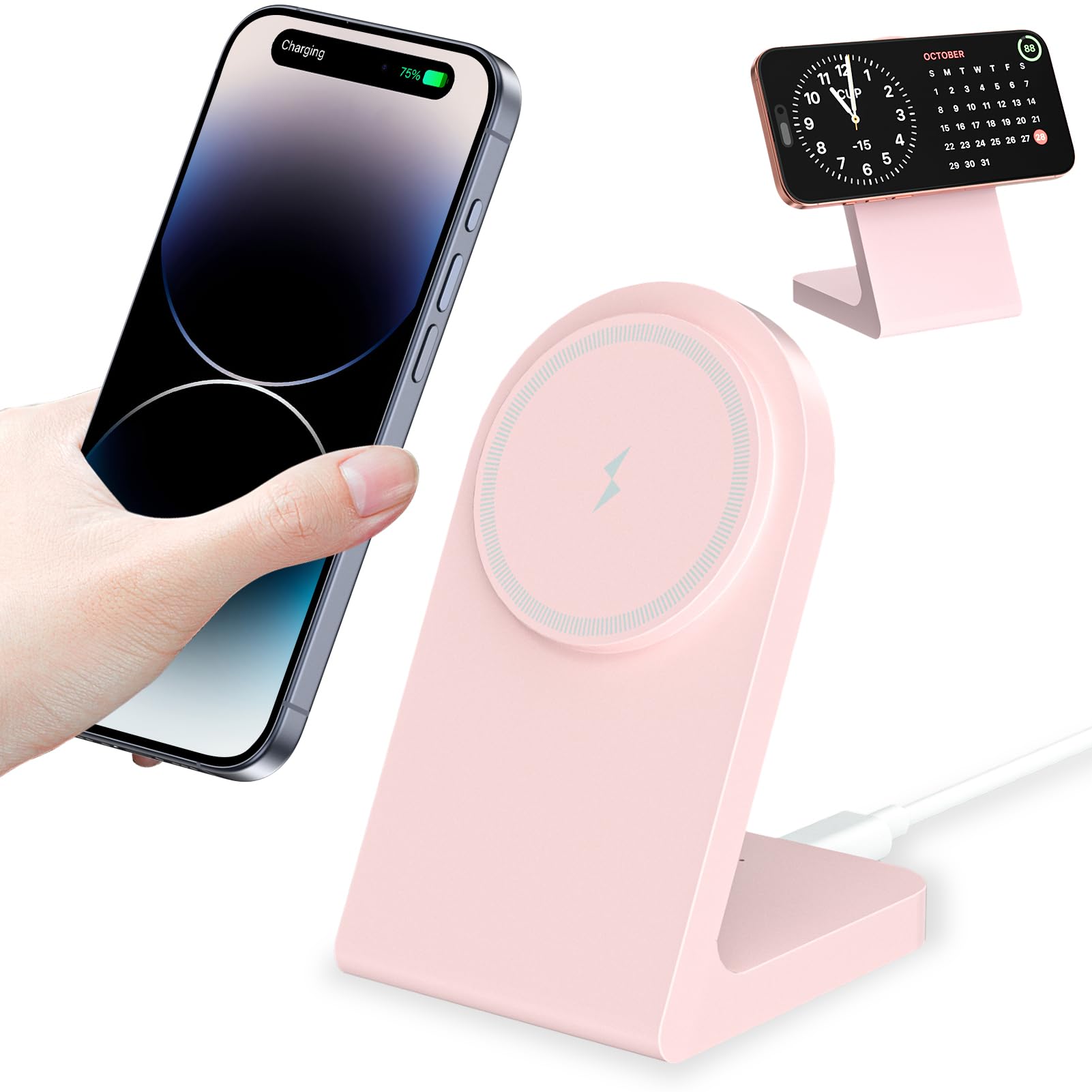Mag Safe Wireless Ladegerät, Magnetische Kabellose Ladestation, Schnelle Mag-Safe Ladestation Kompatibel mit iPhone 15 14 12 Series, AirPods Pro 2, AirPods 3