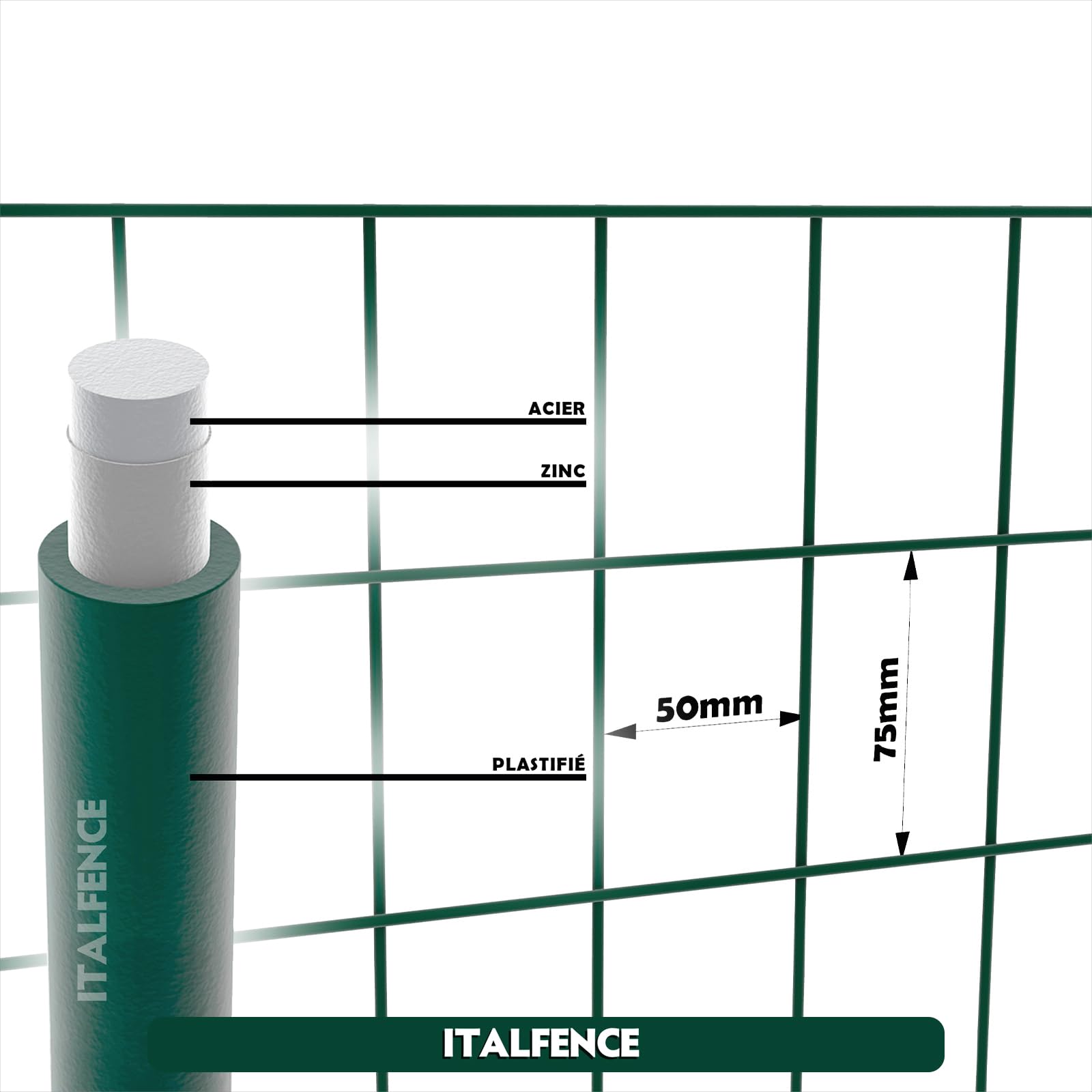 Grillage soudé, galvanisé et plastifié, Clôture de jardin, 25m (Toutes les hauteurs) [Ø2,30mm, 100cm]