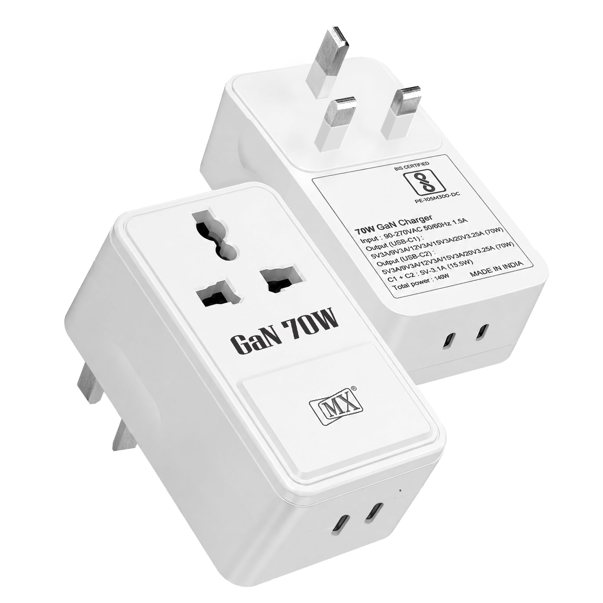 MX 70W Universal Travel Adapter UK Plug with Dual USB-C PD Ports, GaN Fast Charger, International Plug Adapter with Universal AC Socket for Laptop, MacBook, iPhone, iPad, Tablet - White-picture-21