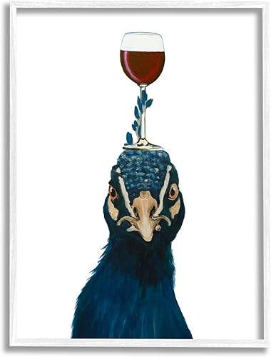 Stupell Industries Peculiar copa de vino equilibrada de pavo real azul en la cabeza, diseño de Coco de Paris, 11 x 14 pulgadas