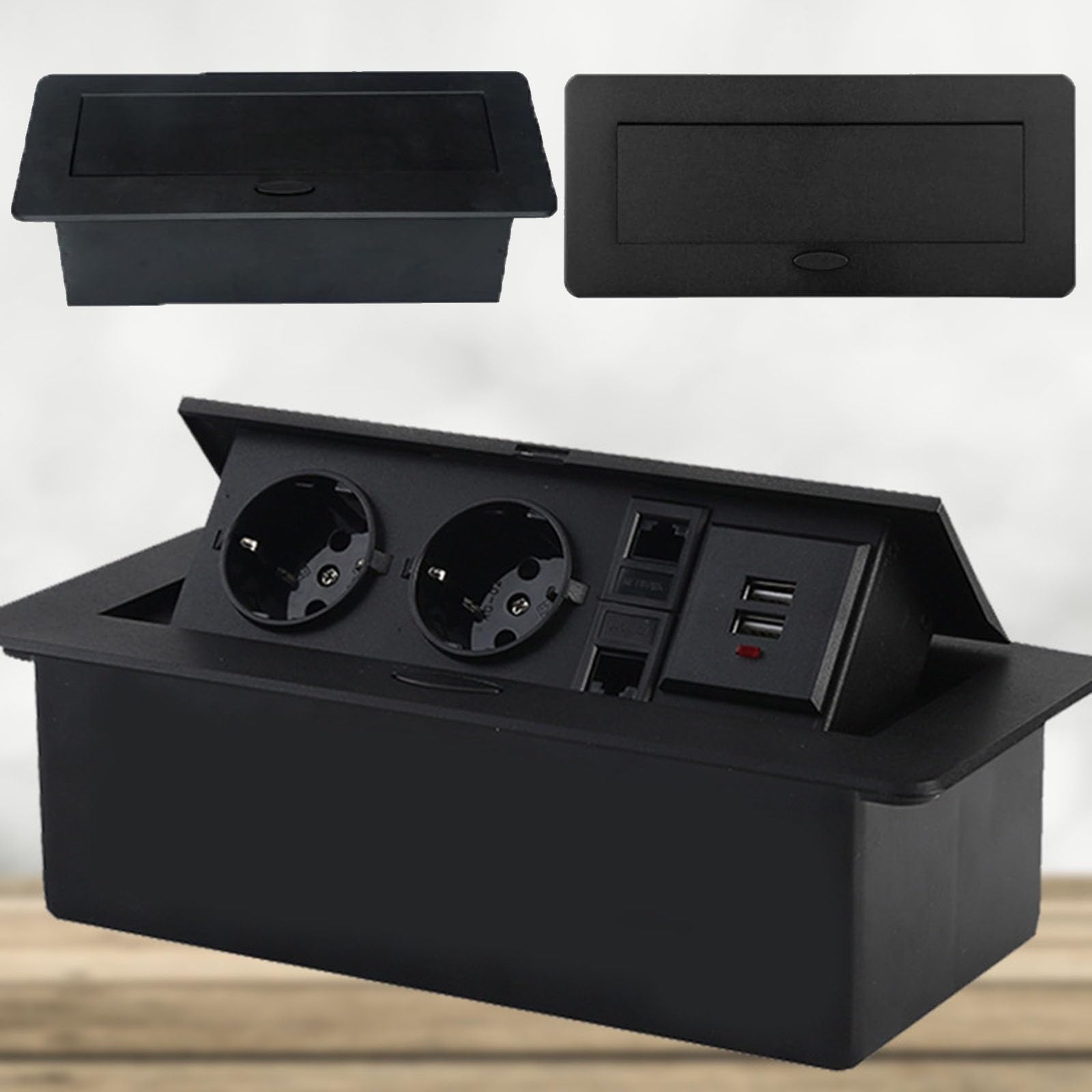 Multipresa Da Incasso A Ricarica Rapida 6 In 1, Presa Di Corrente Pop-up Per Mobili Con 2 Spine CA, 2 USB E 2 Di Rete, Hub Di Alimentazione Da Scrivania, Per Sale Conferenze(Nero)