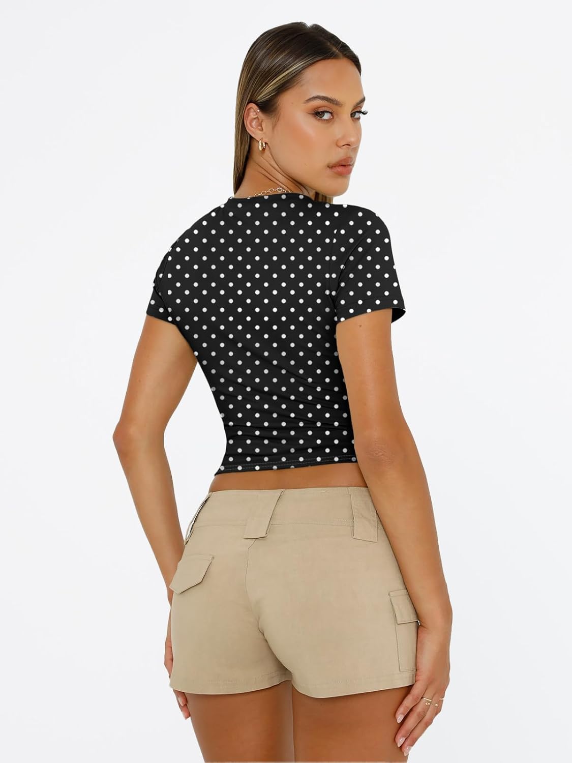 Trendy Queen Womens Short Sleeve T Shirts - Buttery Soft Summer Crop Tops Slim Fit Y2k Basic Tees for Workout thumbnail