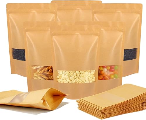 Miniatura 10 de Belinlen 300 bolsas de papel kraft de 3.94 x 5.87 pulgadas, bolsas de almacenamiento de alimentos con ventana mate, bolsas de papel kraft multiusos