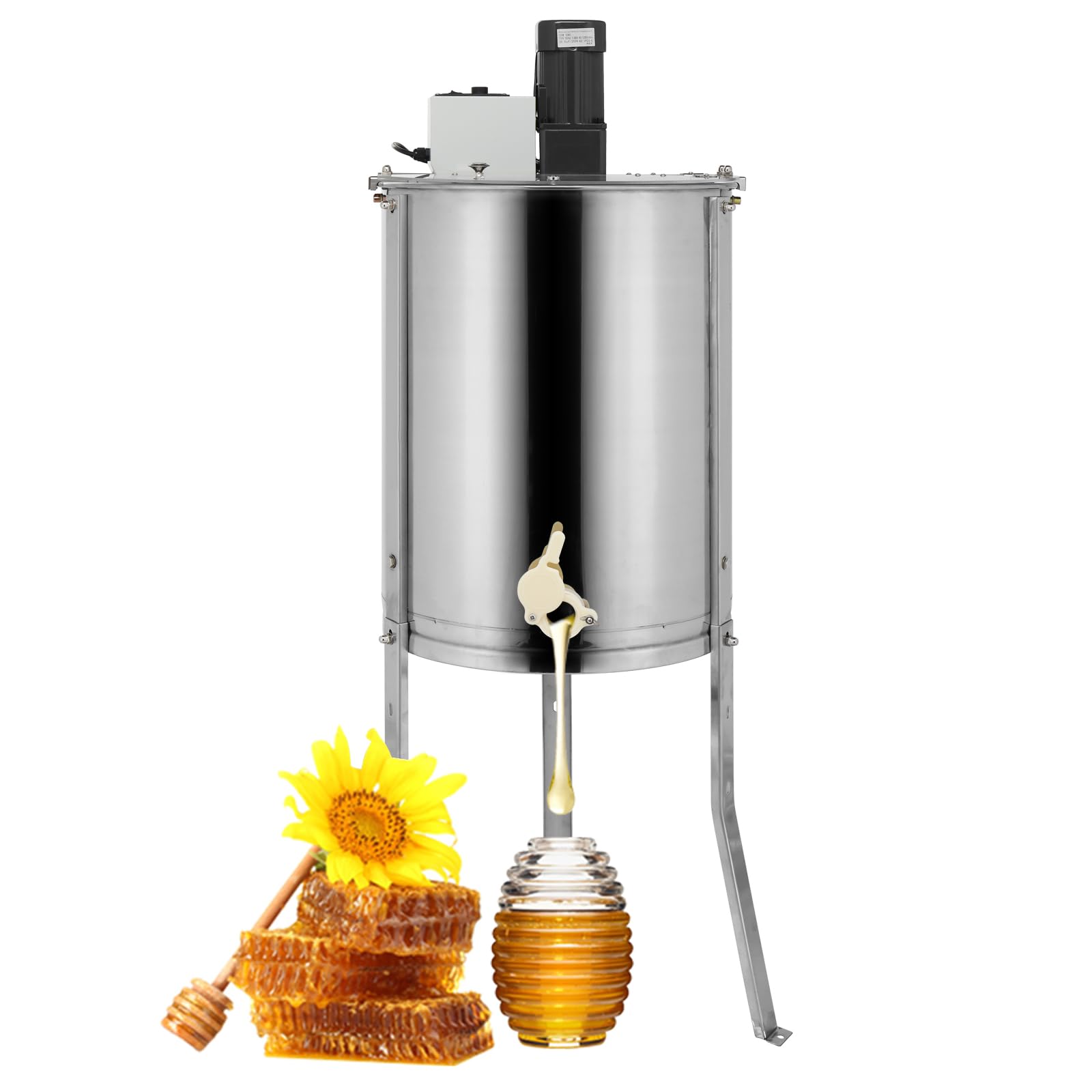 Bonnlo Extracteur de Miel Électrique 4 Cadres 110V 120W, Centrifugeuse Séparateur Miel en Acier, Équipement d'Apiculture à Moteur Professionnel, 115 x 61 x 61 cm