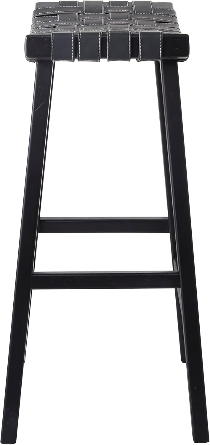 Deco 79 Wood Woven Seat Bar Stool, 18" x 11" x 30", Black