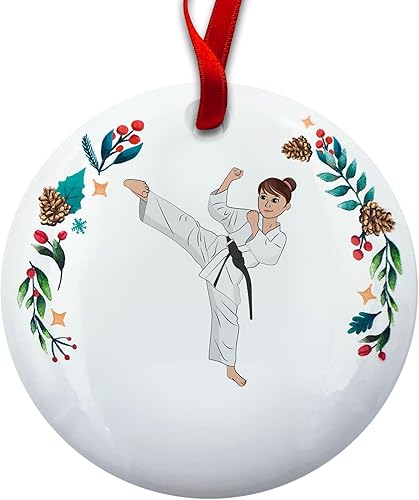 Miniatura 2 de Adorno personalizado para árbol de Navidad, diseño de karate, morena, adorno de judo