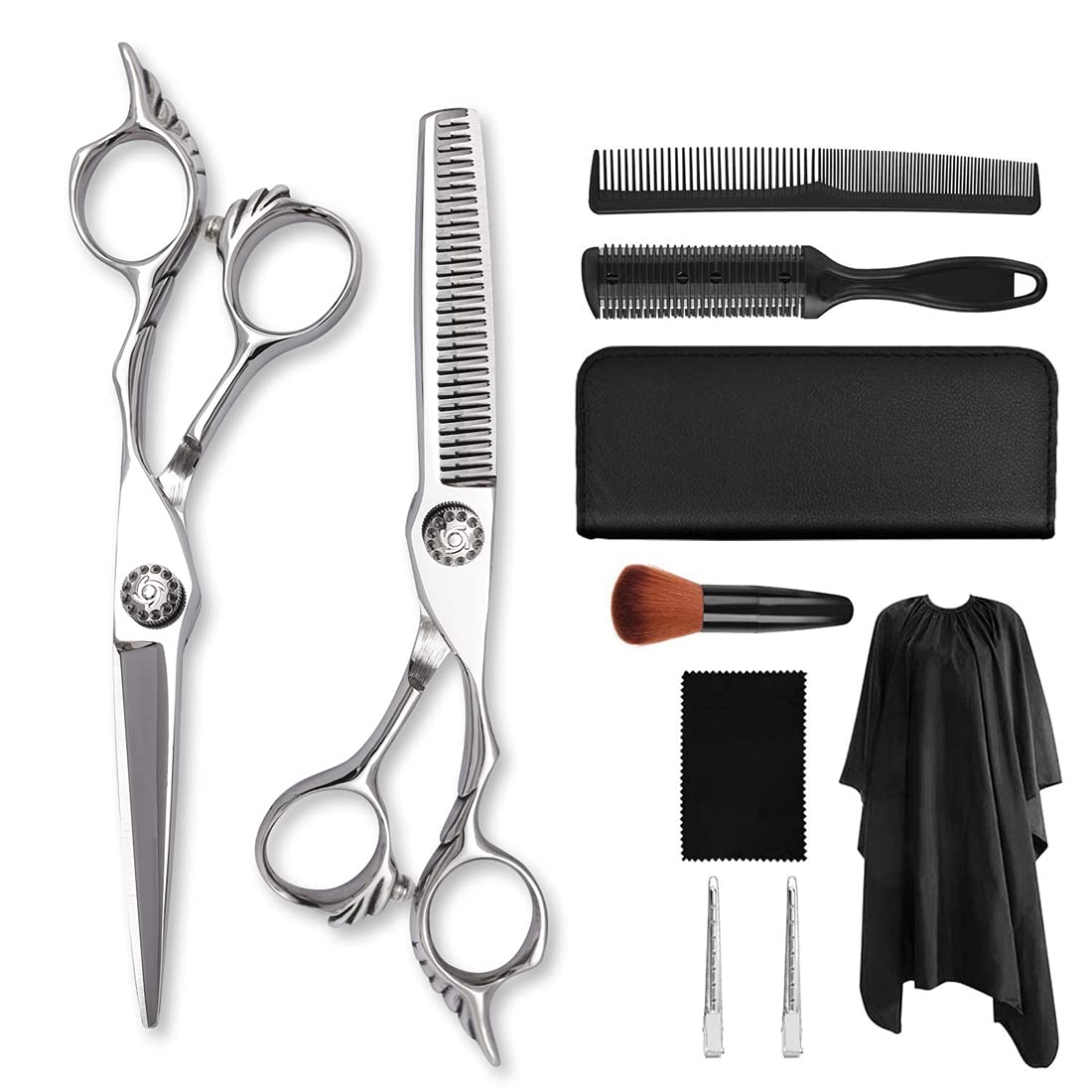 Set di Forbici per Parrucchiere, con Forbici di Assottigliamento in Acciaio Inox, Pettine, Mantello E Clip, Set di Cesoie da Taglio per Capelli, per Barbiere, Salone, Casa