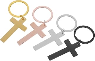 Didiseaon Keychain Charm Cross Blank Stainless Steel Engravable 4pcs for Office