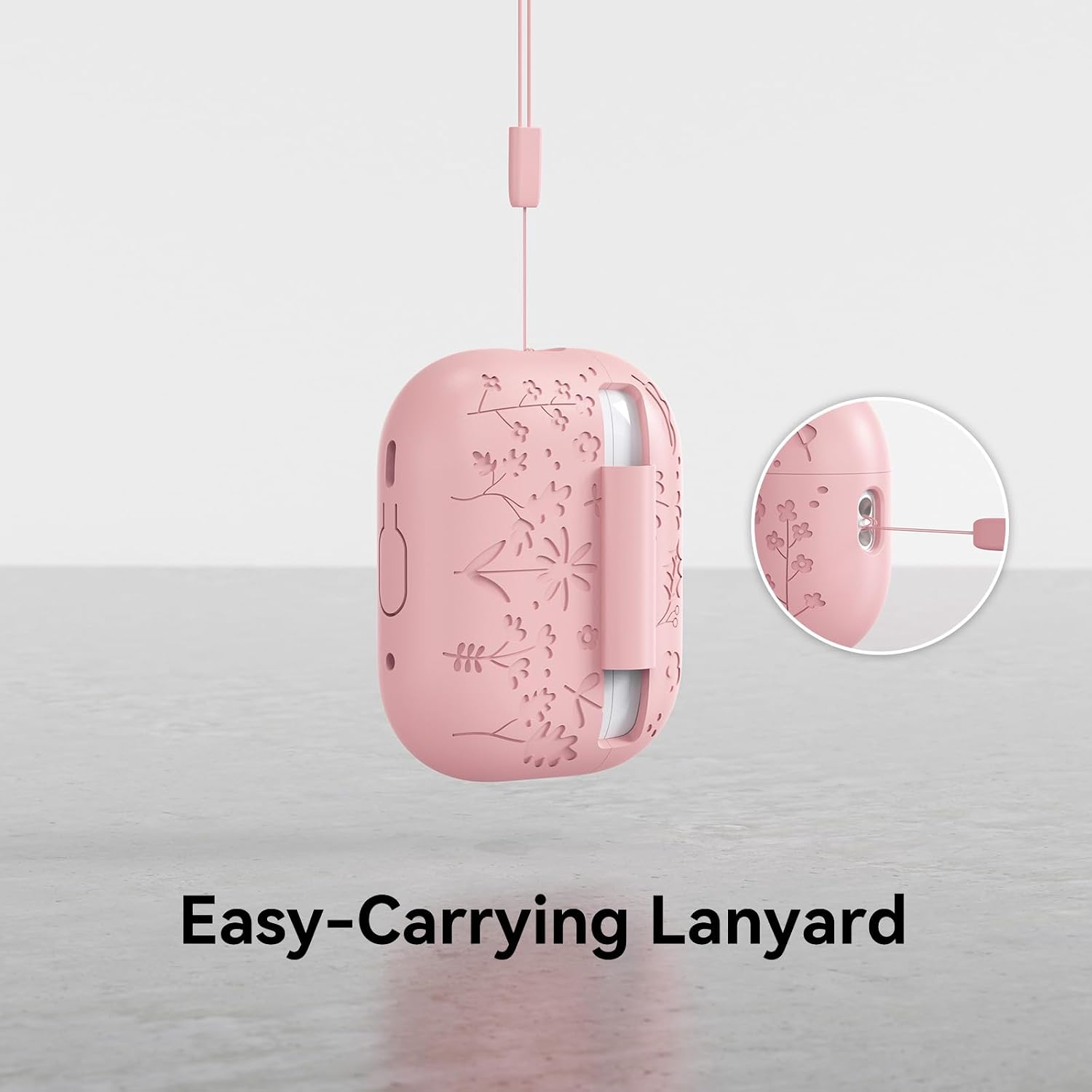 Compatible with AirPods Pro 2 Case USB C, Flower Engraved Cute Silicone Protective Case Cover for Airpods Pro 2nd Generation with Cleaner Kit and Lanyard for Women Girls (Pink)