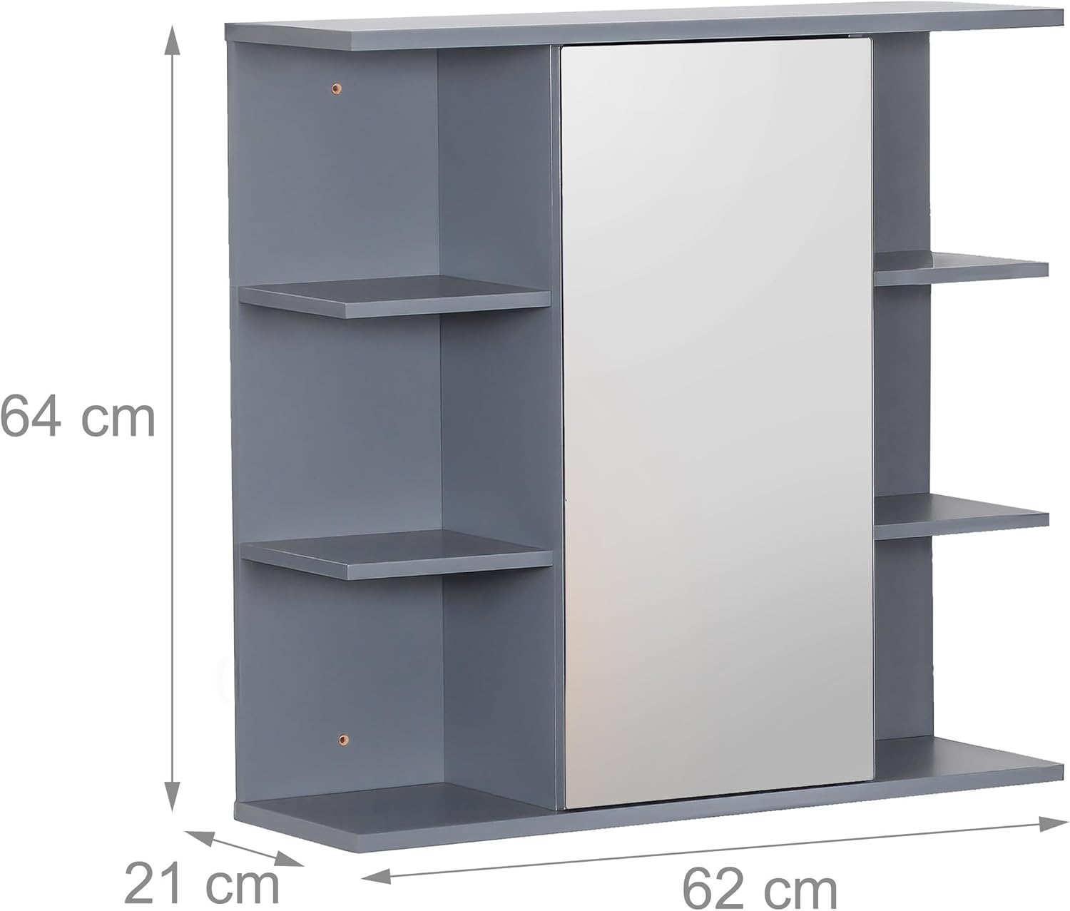 Relaxdays wall-mounted mirror cabinet, 6 shelves, 2 compartments, HxWxD: 64 x 62 x 21 cm, bathroom storage, white