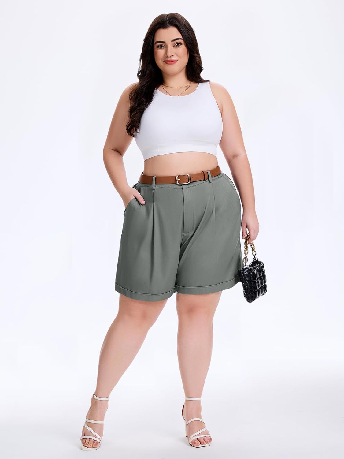 Plus Size Shorts for Women Wide Leg Bermuda Shorts Dressy Casual High Waisted Dress Short with Pockets - Image 6