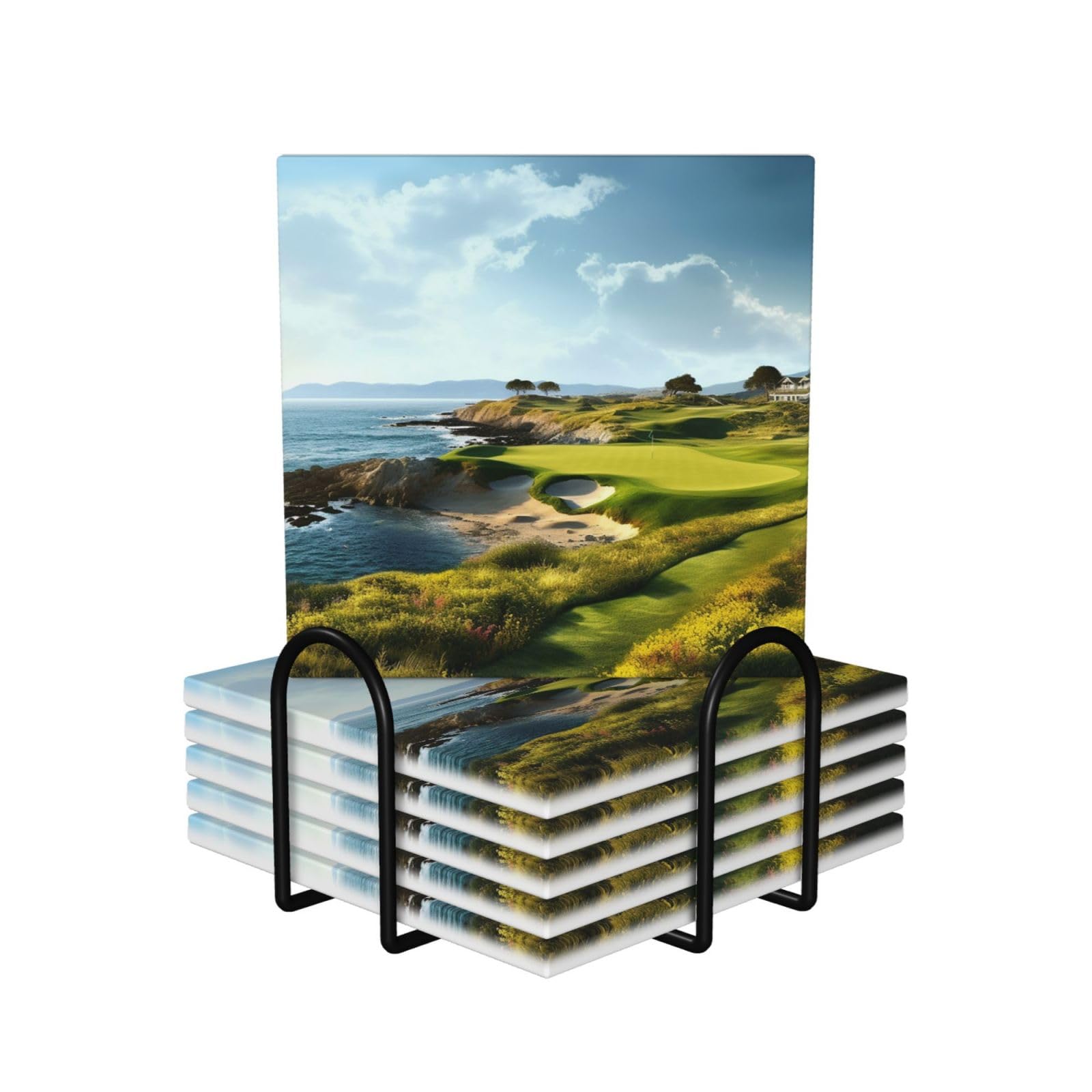 Dessous de verre en céramique bord de mer lot de 6 avec support pour table basse