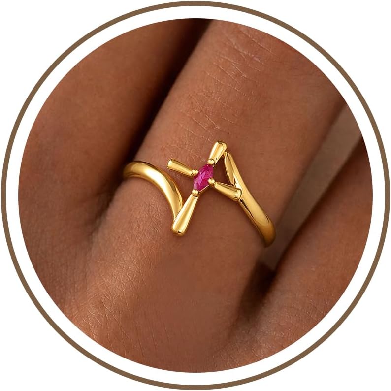 Cross Birthstone Statement Rings for Women 14K Gold Plated CZ Non Tarnish Thumb Ring Christian Waterproof Dainty Purity Emerald Green Pinky Gemstone Jewelry Unique Gifts Size 6-10