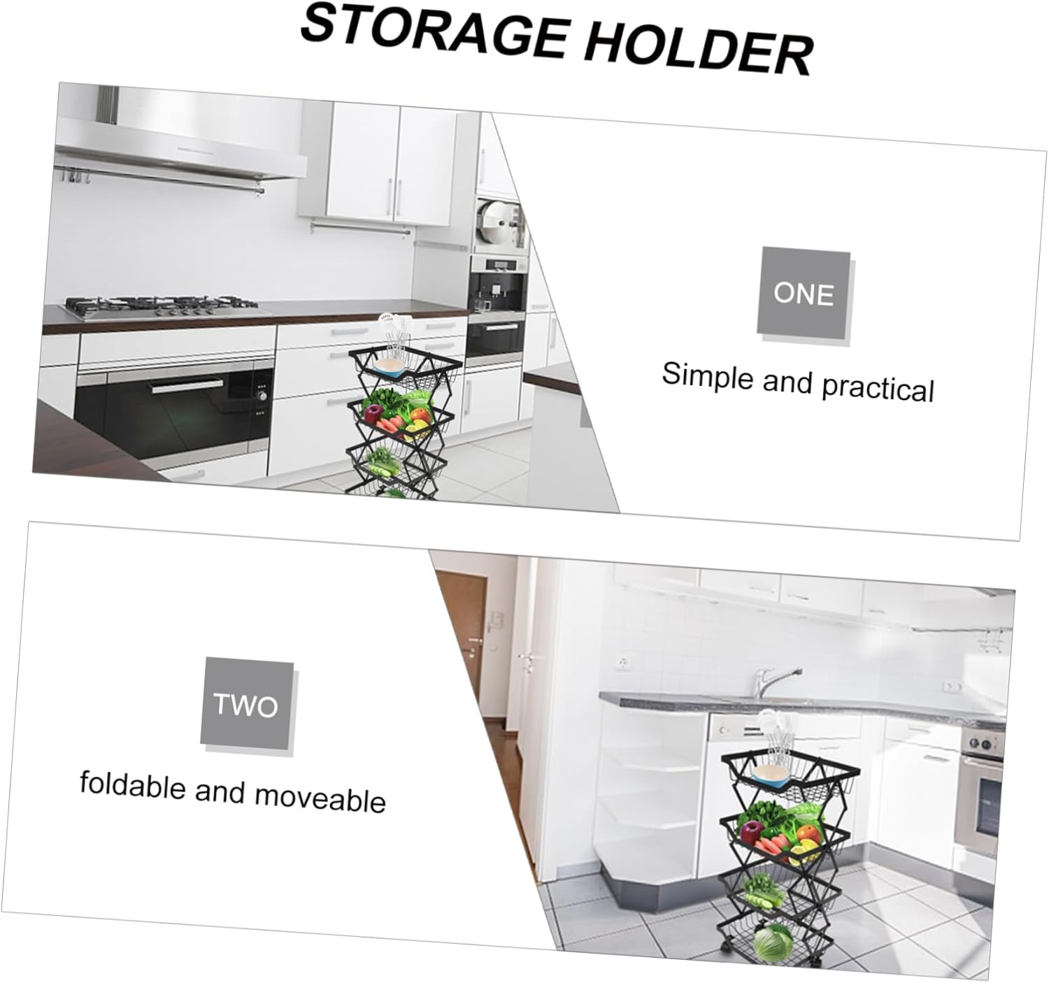DOITOOL 1pc Four-Layer Foldable Kitchen Storage Rack for Fruits and Vegetables Multi-Functional Organizer for Kitchen and Living Room Space-Saving Design