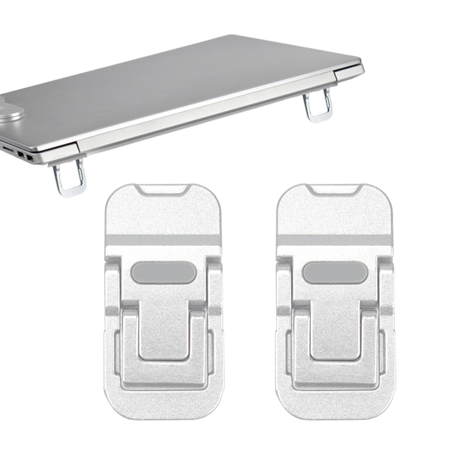 Alessia Cara 2PCS Zinc Alloy Mini Foldable Laptop Stand, Portable Computer Keyboard Riser with 2 Adjustable Angles, Self-Adhesive Invisible Notebook Stand and Keyboard Lift for Desk (Silver)