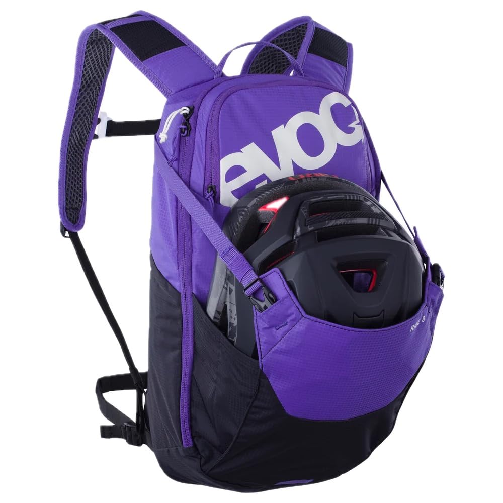 EVOC RIDE 8 + HYDRATION BLADDER 2 Plecak rowerowy, plecak trekkingowy (sprytne zarządzanie kieszeniami, 2 l HYDRATION BLADDER, wysokiej jakości plecak dzienny), fioletowy - czarny