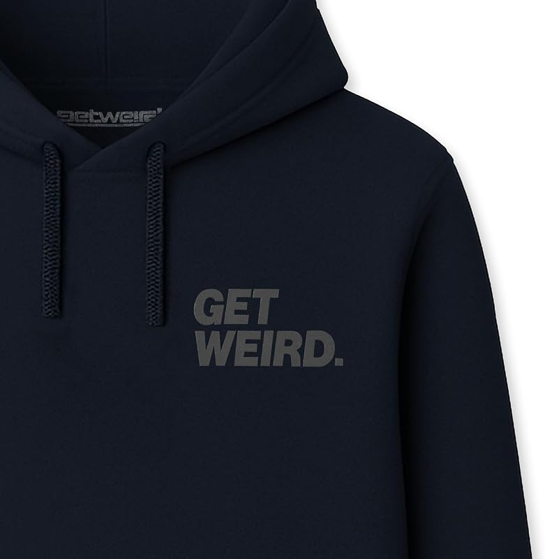 Get Weird Block Crop Hoodie, Funky Streetwear Sweatshirt for Men, Women, Unisex, Cotton Blend Fit Navy, X-Large image 3