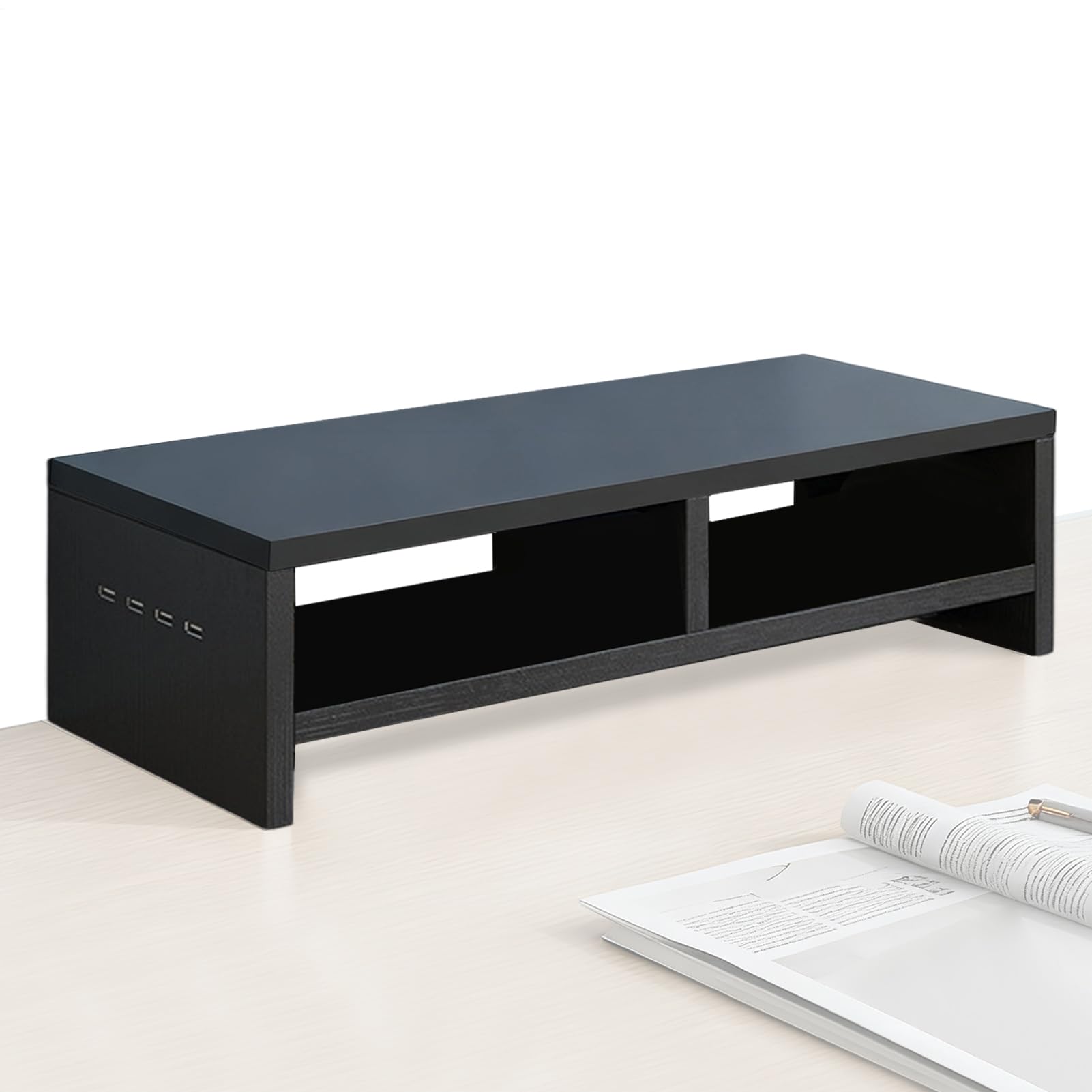 Podstawka Biurkowa Na Monitor 2-warstwowy Drewniany z 4 Portami USB