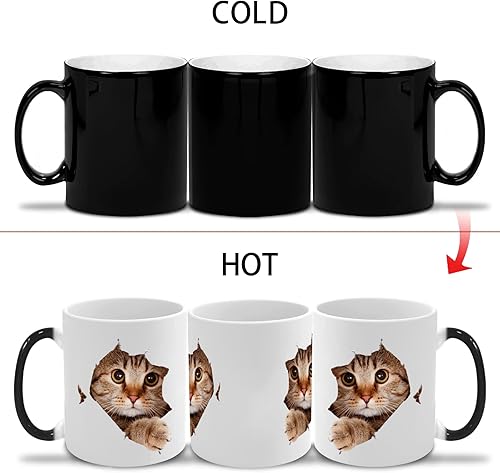 Vista 4 de Caliamary Taza de gato que cambia de calor, divertida taza de café de cerámica, 11 oz sensible al calor, cambio de color, bonito regalo de Navidad