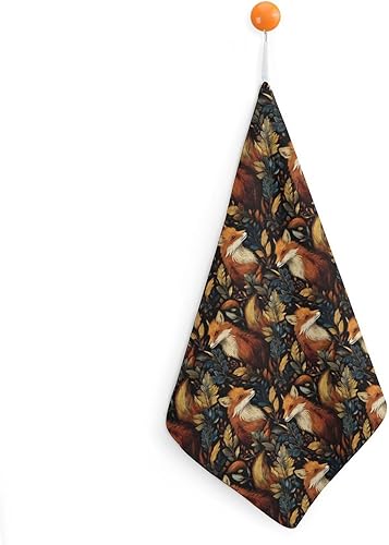 Decorative Hand Towels for Bathroom - Retro Forest Fox Print Soft Absorbent Small Bath Hand Towels for Kitchen, Farmhouse, Spa, Hotel, Guest Tea and