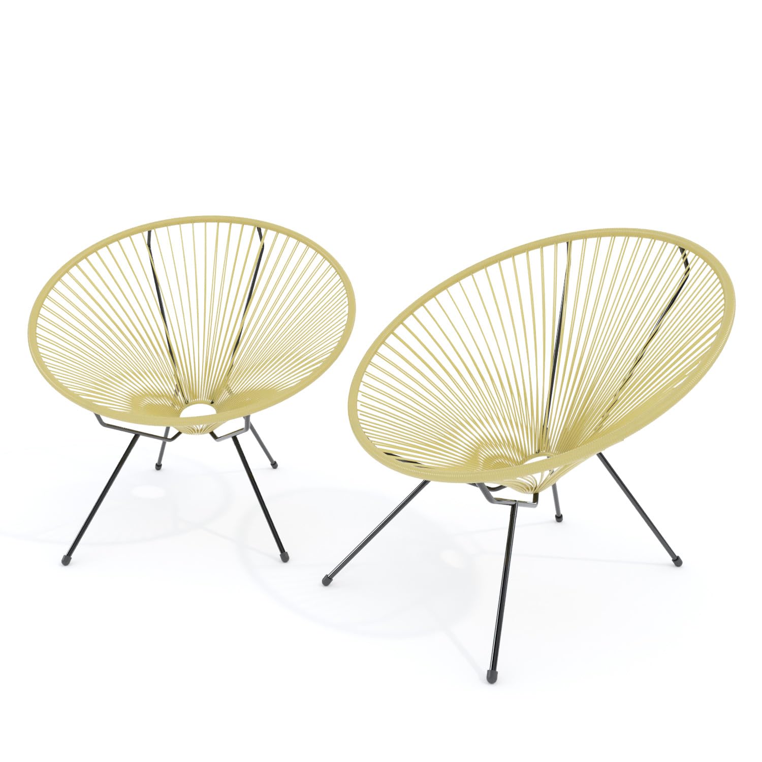 Set Di 2 Poltrone Sedia Relax Con Seduta A Corde Intrecciate Ovale E Struttura In Acciaio Robusto Arredo Arredamento Giardino Esterno Terrazzo Salone Soggiorno Salotto 72 x 78 x 89 cm (Beige)
