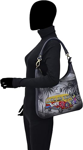 Miniatura 5 de Anna by Anuschka Hobo clásico grande de cuero genuino para mujer, pintado a mano exterior