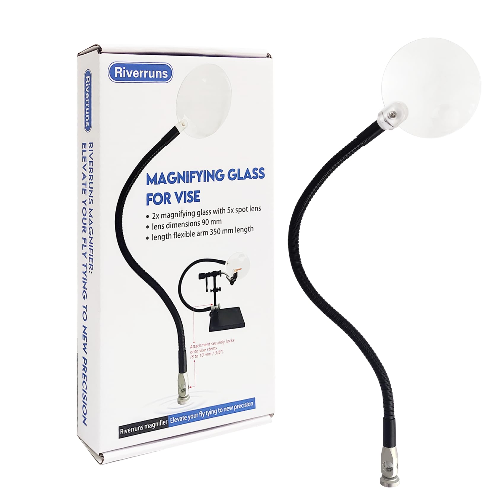Riverruns Magnifying Glass for Vise 2X Magnification, Lens Dimensions 90mm?with 35 cm (13.76 in.) Flexible arm