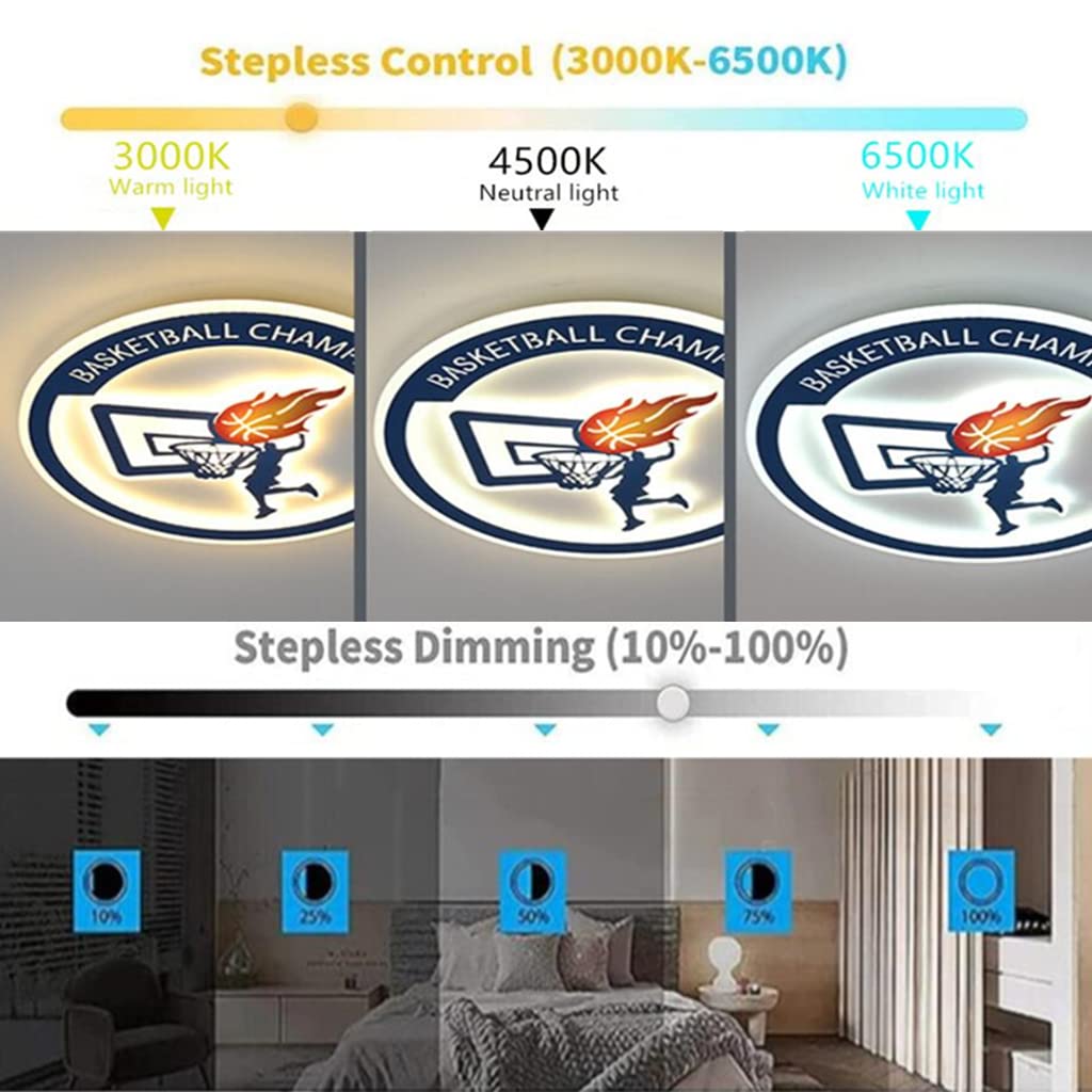 Plafonnier LED Basketball WJCJ Pour Chambre Enfant - Lampe Dimmable Télécommande, Design Créatif Carré