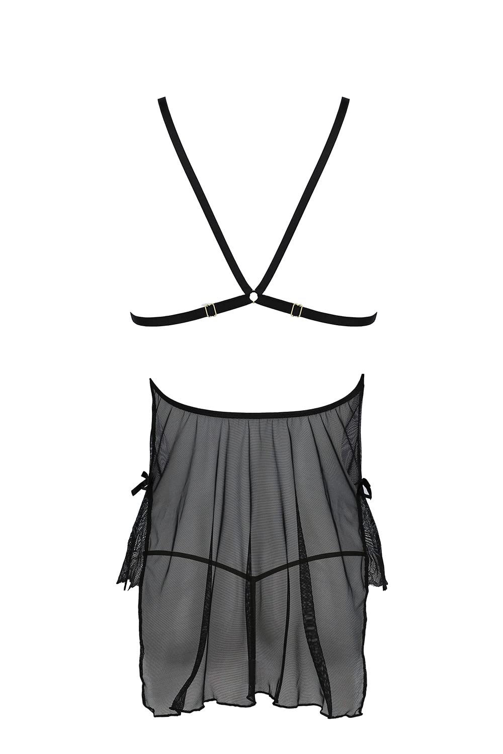 Passion Conjunto De Lencería Sensual Camisón con Tanga Deliena Chemise, Negro,S/M