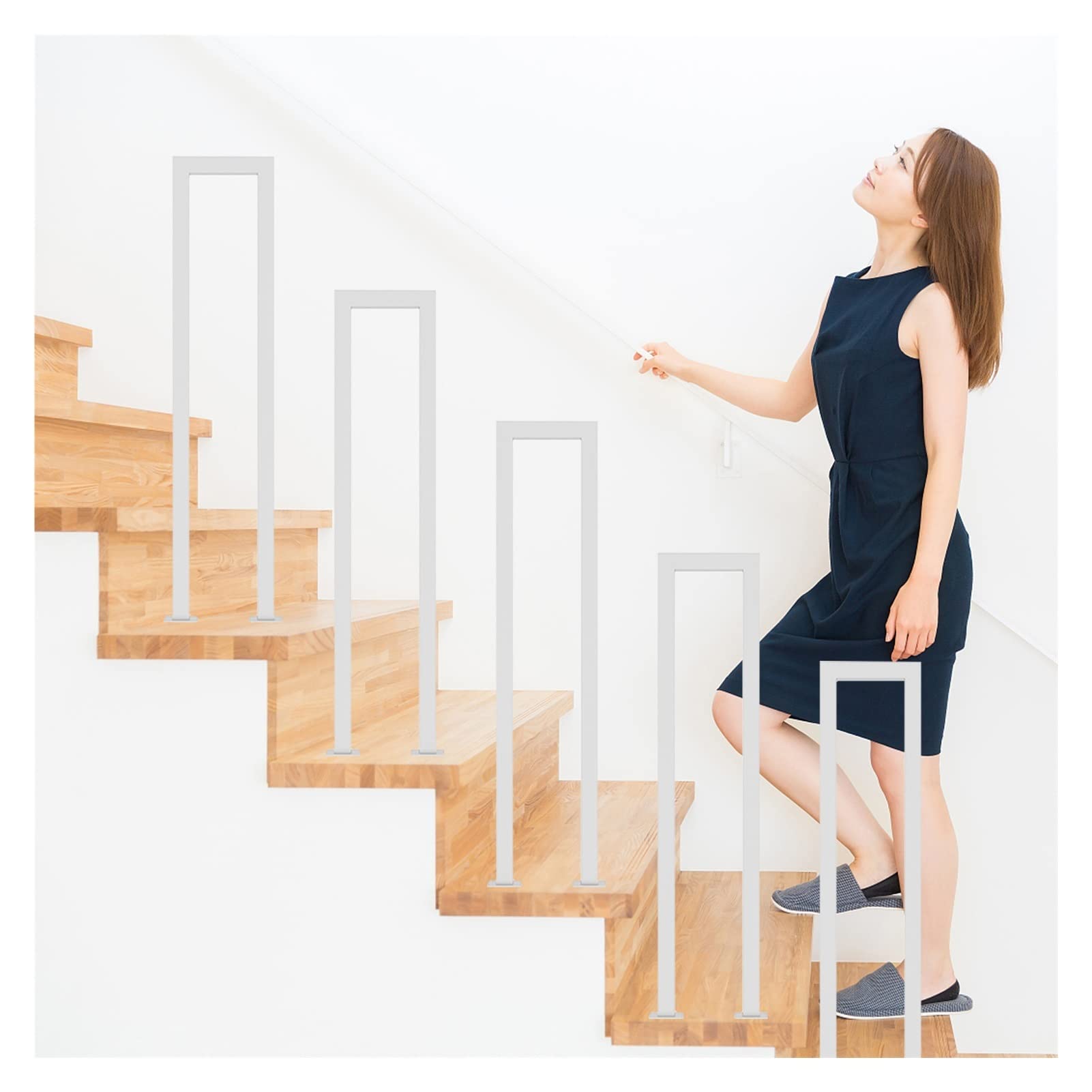 Meiiron U-Shaped Staircase Handrails, Handrail for 1 Step, White Non-Slip Safety Elderly Children's Support Poles, Right Angle Customizable Wrought Iron Step Railing (Size : 55cm(21.6"))