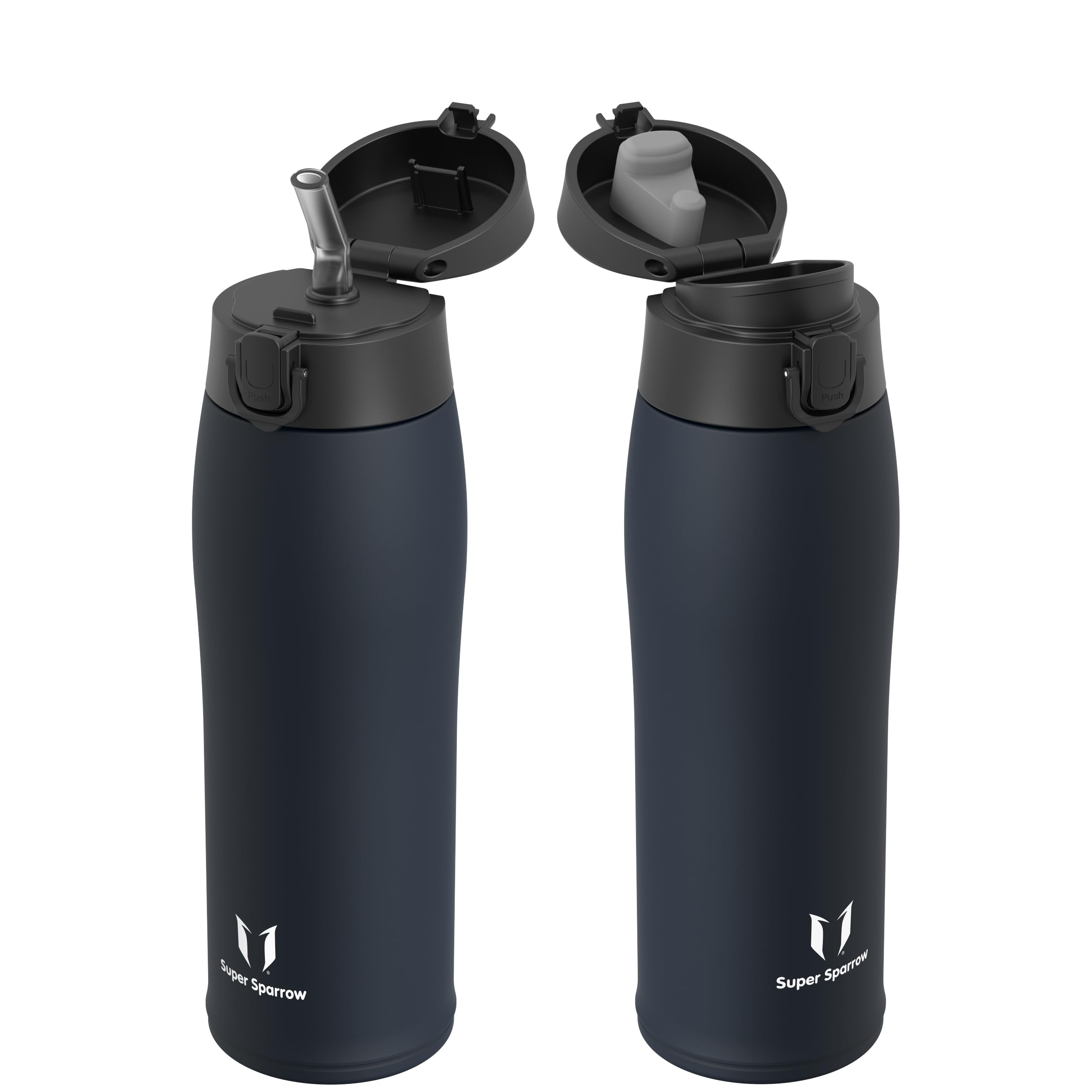 Super Sparrow Insulated Water Bottle - Travel Mug - 750ml - Stainless Steel Water Bottles - BPA Free - Leakproof Metal Bottles - Includes 2 Lids, Straw Lid & Spout Lid