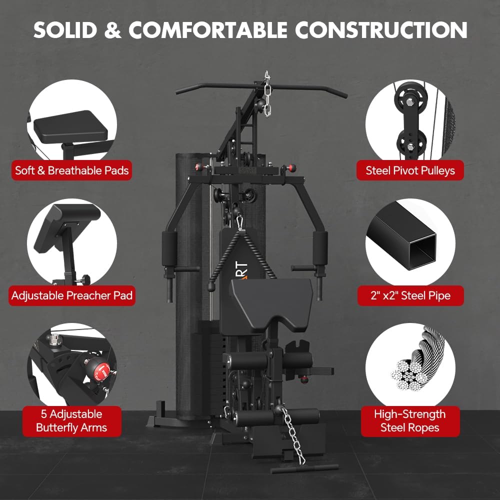 SPART Home Gym Station,Multifunctional Home Gym Workout Equipment,with 160LBS Weight Stack for Leg Press & Chest Fly, All in One Exercise Equipment Full Body Strength Training with Pulley System